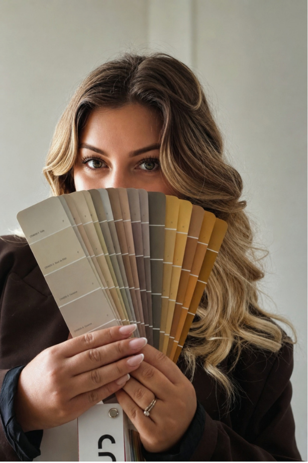 Madison, fondatrice de l’Agence ALHEIA, avec ses nuanciers de couleurs